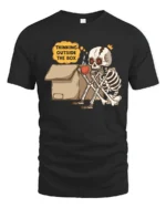 Witty Thinking Outside The Box Skeleton Coffee Graphic Tee - black t-shirt on white background