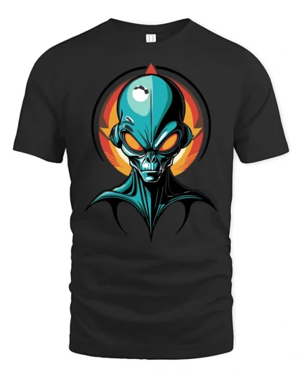 Futuristic Cyberpunk Extraterrestrial Alien Sci Fi Graphic Tee - black t-shirt on white background