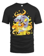 Groovy Taurus Zodiac Bull Serenade Acoustic Guitar Tshirt - black t-shirt on white background