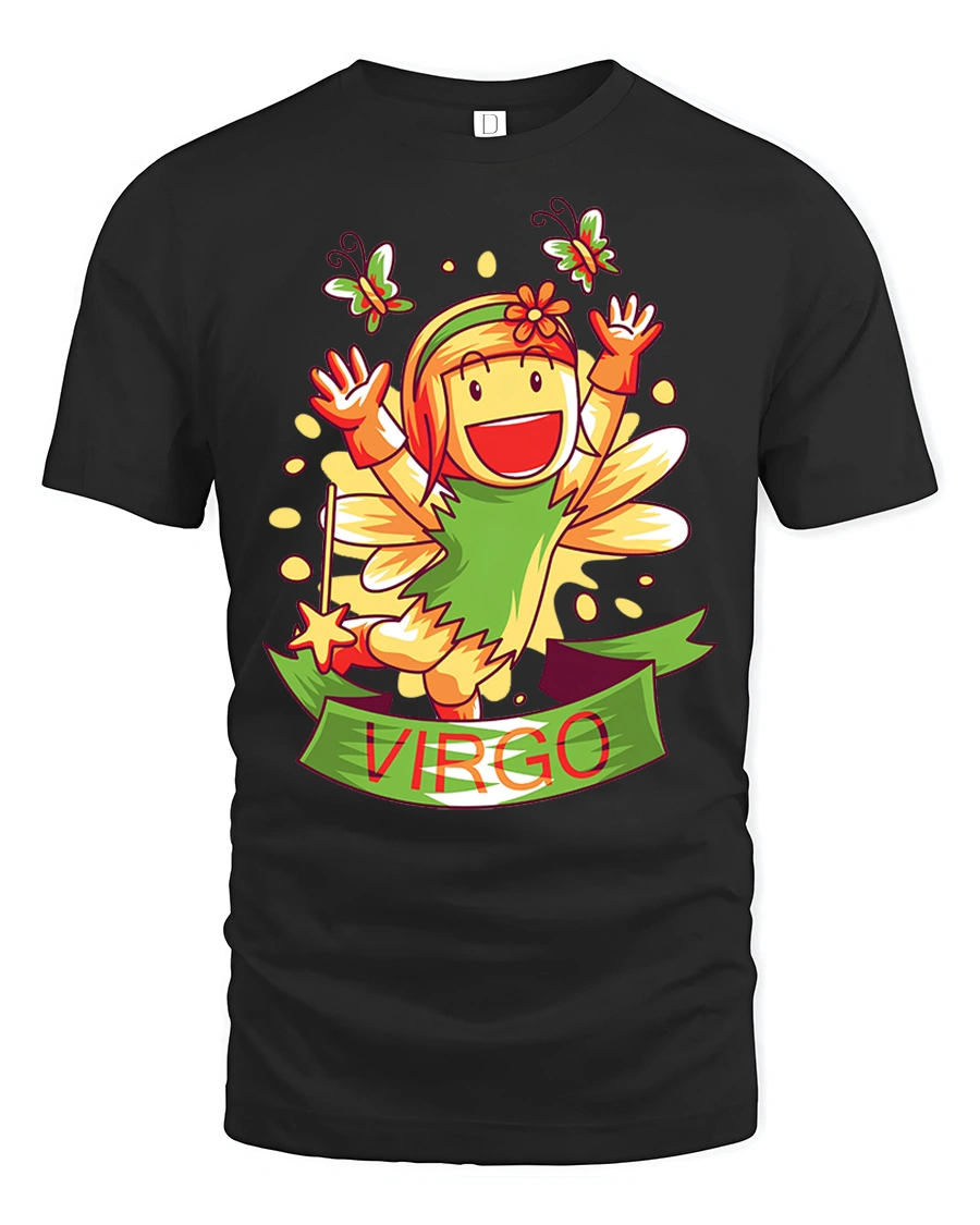 Cheerful Virgo Zodiac Fairy Magical Butterfly Graphic Tee - 1 Cheerful Virgo Zodiac Fairy Magical Butterfly Graphic Tee - black t-shirt on white background