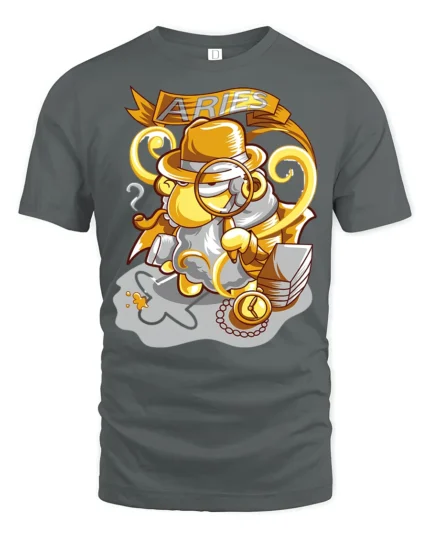 Intrepid Aries Zodiac Detective Inspector Graphic Tshirt - gray t-shirt on white background