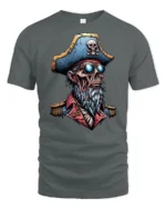 Ghoulish Dead Sea Buccaneer Captain Skeleton Graphic Tee - gray t-shirt on white background