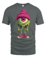 Funky Dripping Cyclops Monster Pink Beanie Graphic Tshirt - gray t-shirt on white background