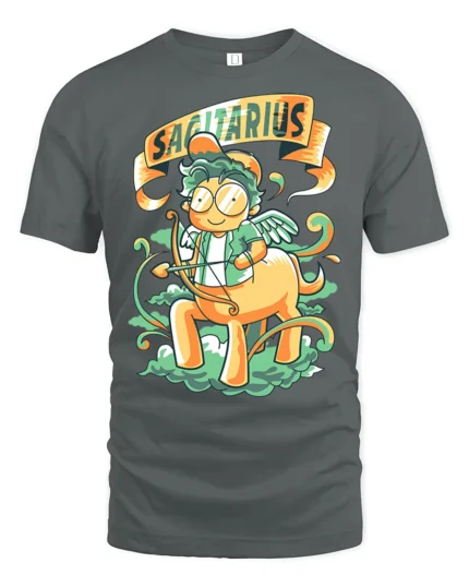 Playful Sagittarius Celestial Centaur Archer Graphic Tee - gray t-shirt on white background