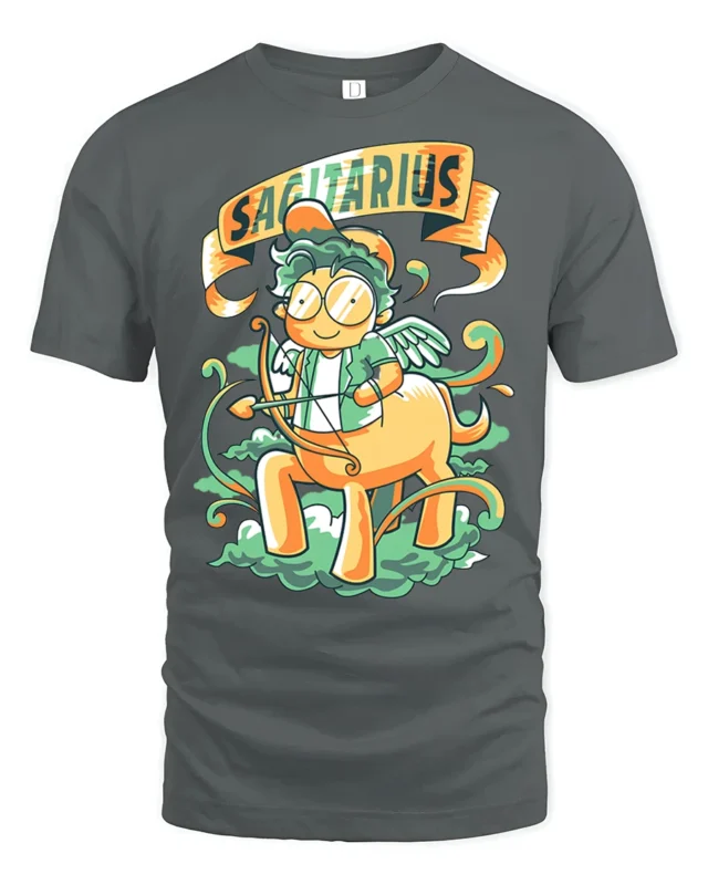 Playful Sagittarius Celestial Centaur Archer Graphic Tee - gray t-shirt on white background