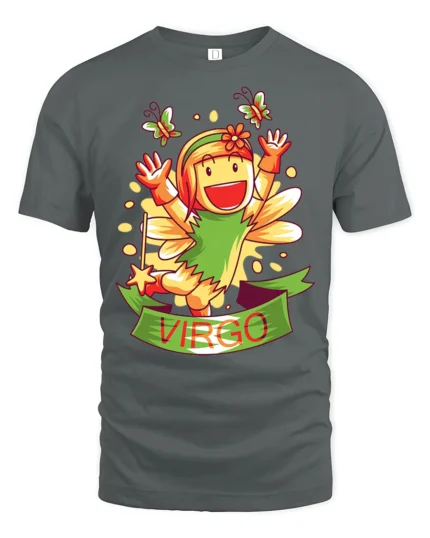 Cheerful Virgo Zodiac Fairy Magical Butterfly Graphic Tee - gray t-shirt on white background
