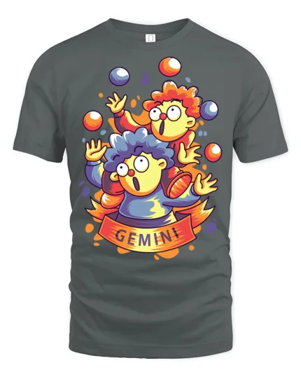 Wacky Gemini Zodiac Juggling Clown Duo Graphic Tee - gray t-shirt on white background