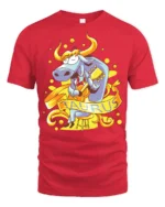 Groovy Taurus Zodiac Bull Serenade Acoustic Guitar Tshirt - red t-shirt on white background