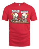 Witty What If Things Work Out Skeleton Cafe Graphic Tee - red t-shirt on white background
