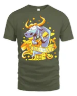 Groovy Taurus Zodiac Bull Serenade Acoustic Guitar Tshirt - military green t-shirt on white background