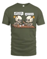 Witty What If Things Work Out Skeleton Cafe Graphic Tee - military green t-shirt on white background