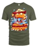 Fearless Cancer Zodiac Pirate Crab Treasure Chest Graphic Tee - military green t-shirt on white background