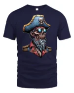 Ghoulish Dead Sea Buccaneer Captain Skeleton Graphic Tee - navy t-shirt on white background