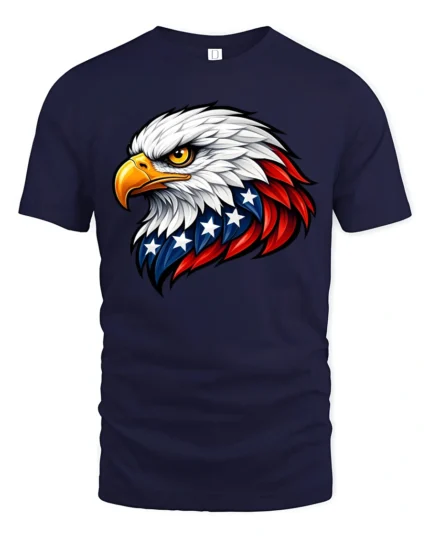 Patriotic American Bald Eagle Flag Feathers Graphic Tee - navy t-shirt on white background
