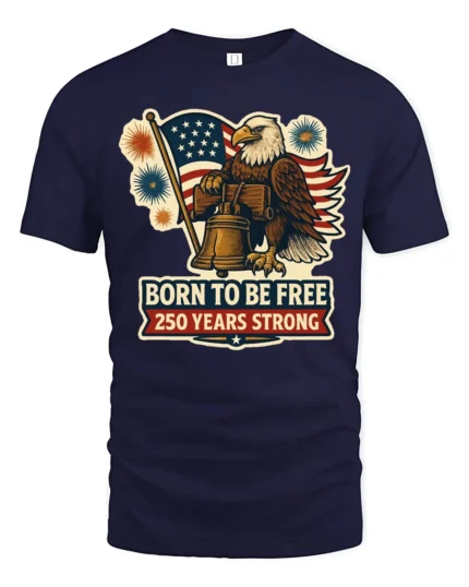 Patriotic Born To Be Free Eagle Liberty Bell Graphic Tee - navy t-shirt on white background