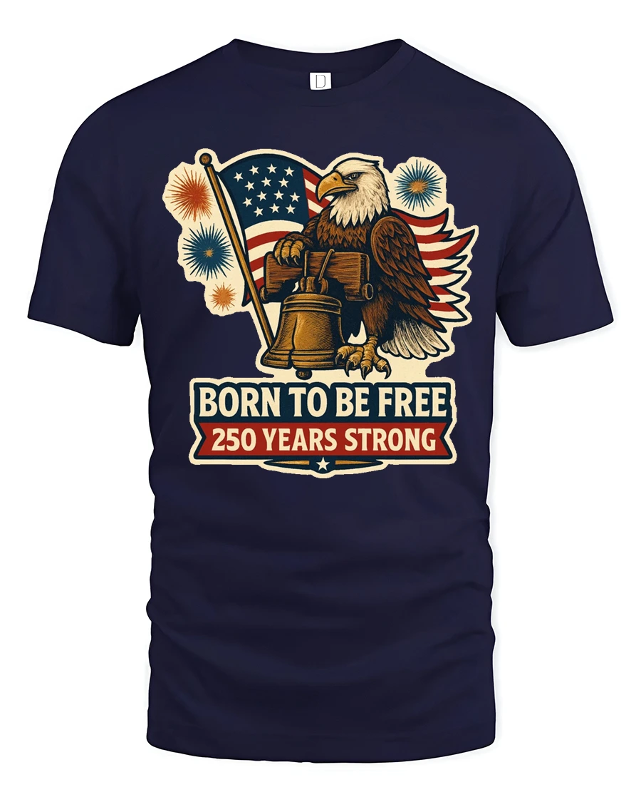 Patriotic Born To Be Free Eagle Liberty Bell Graphic Tee - 1 Patriotic Born To Be Free Eagle Liberty Bell Graphic Tee - navy t-shirt on white background