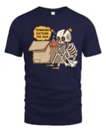 Witty Thinking Outside The Box Skeleton Coffee Graphic Tee - navy t-shirt on white background