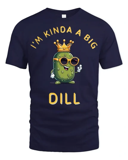 Witty I’m Kinda A Big Dill Pickle Crown Graphic Tshirt - navy t-shirt on white background