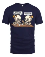 Witty What If Things Work Out Skeleton Cafe Graphic Tee - navy t-shirt on white background