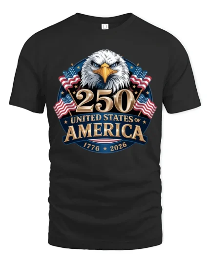 Historic Semiquincentennial United States 250th Anniversary Tee - black t-shirt on white background