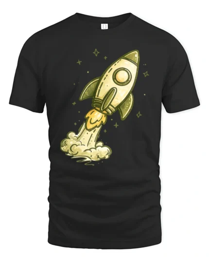 Retro Blast Off Spaceship Cosmos Adventure Graphic Tshirt - black t-shirt on white background