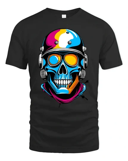 Radical Cyberpunk Astronaut Skull Helmet Graphic Tshirt - black t-shirt on white background