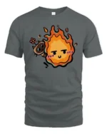 Calcifer Cat Flame Cute Cartoon Graphic Tshirt - gray t-shirt on white background
