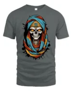 Menacing Ancient Mummy King Glowing Eyes Novelty Graphic Tee - gray t-shirt on white background