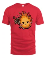 Calcifer Cat Flame Cute Cartoon Graphic Tshirt - red t-shirt on white background