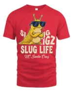 Sarcastic Slug Life Slow Living Novelty Graphic T shirt - red t-shirt on white background