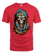 Menacing Ancient Mummy King Glowing Eyes Novelty Graphic Tee - red t-shirt on white background