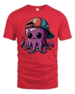 Adorable Skull Cap Octopus Marine Life Punk Graphic Tshirt - red t-shirt on white background