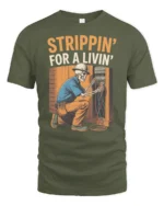 Sarcastic Stripping For A Living Electrician Bones Tshirt - military green t-shirt on white background