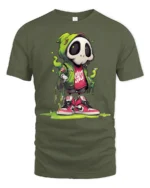Radical Green Hooded Skull Streetwear Slime Graphic Tshirt - military green t-shirt on white background