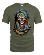 Menacing Ancient Mummy King Glowing Eyes Novelty Graphic Tee - military green t-shirt on white background