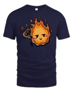 Calcifer Cat Flame Cute Cartoon Graphic Tshirt - navy t-shirt on white background