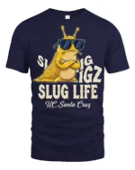 Sarcastic Slug Life Slow Living Novelty Graphic T shirt - navy t-shirt on white background