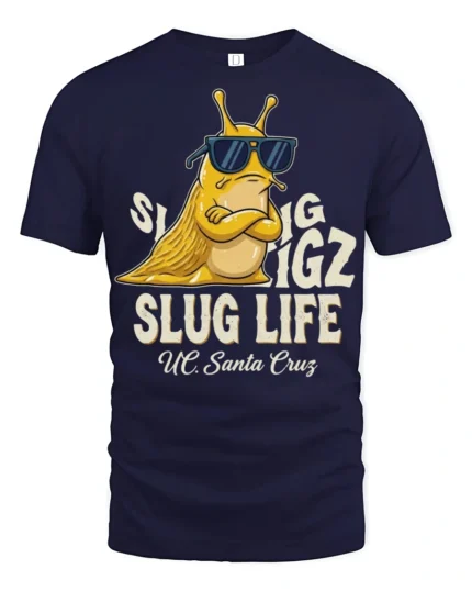 Sarcastic Slug Life Slow Living Novelty Graphic T shirt - navy t-shirt on white background