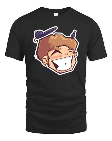 Laughing Anime Boy Backwards Cap Graphic Tshirt - black t-shirt on white background