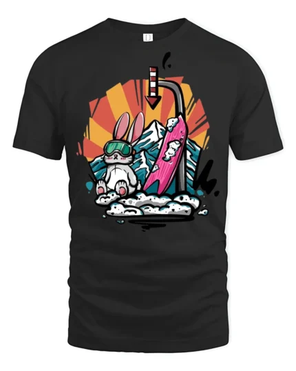 Snowboard Rabbit Winter Mountain Goggles Soft Tshirt - black t-shirt on white background