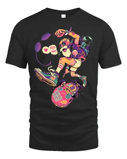 Kame House Master Skater Old Man Graphic Tshirt - black t-shirt on white background