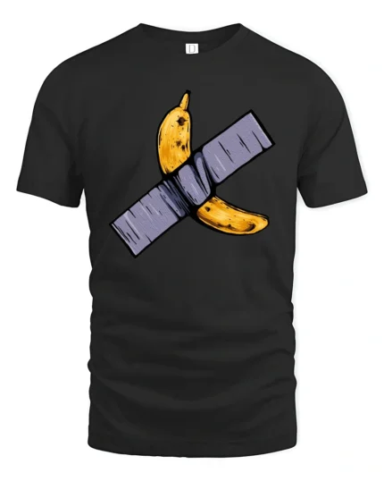 Conceptual Duct Tape Banana Contemporary Art Tshirt - black t-shirt on white background