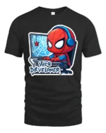 Web Developer Superhero Chibi Gaming Graphic Tshirt - black t-shirt on white background