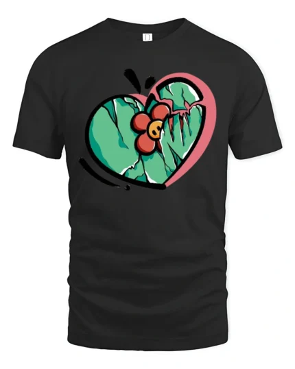 Broken Heart Blooming Flower Streetwear Graphic Tee - black t-shirt on white background