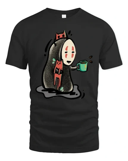 No Face Anime Spirit Coffee Cup Cozy Graphic Tshirt - black t-shirt on white background