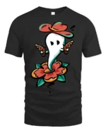 Gunslinger Ghost Western Cowboy Hat Graphic Tee - black t-shirt on white background