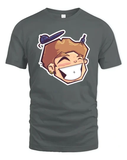 Laughing Anime Boy Backwards Cap Graphic Tshirt - gray t-shirt on white background