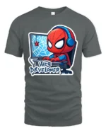 Web Developer Superhero Chibi Gaming Graphic Tshirt - gray t-shirt on white background