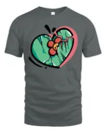 Broken Heart Blooming Flower Streetwear Graphic Tee - gray t-shirt on white background