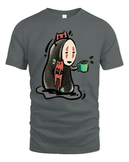 No Face Anime Spirit Coffee Cup Cozy Graphic Tshirt - gray t-shirt on white background